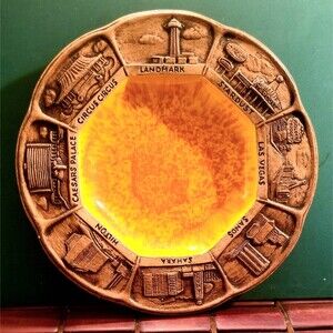 Vintage Retro Las Vegas Souvenir Trinket Dish Treasure Craft 8" Diameter